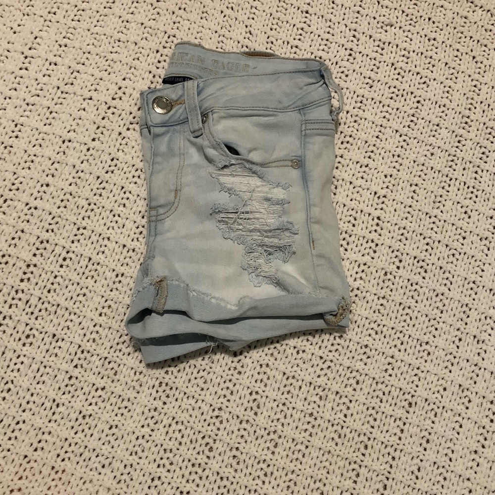 American Eagle Ripped Light Wash Shorts